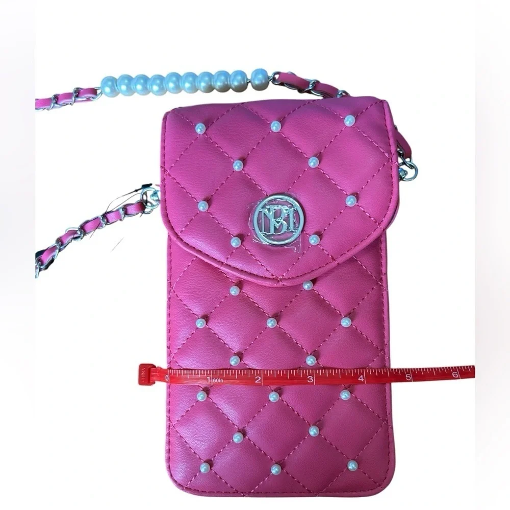NWT Badgley Mischka Fuchsia Pink Quilted Phone Case w/ Chain Strap vegan leather